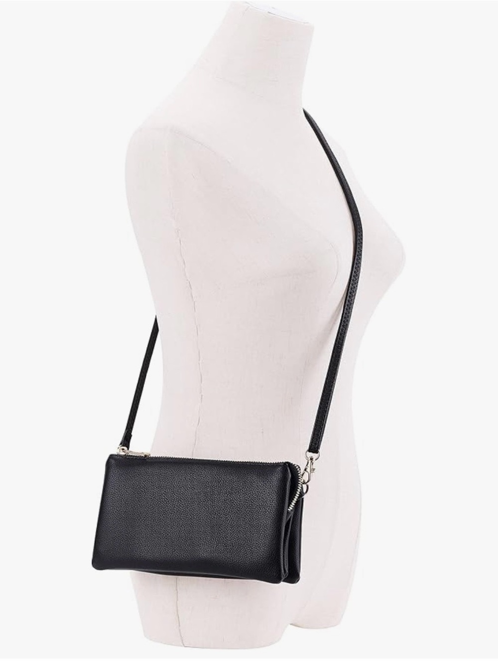 Black Pebble Leather Crossbody Bag with Adjustable Strap